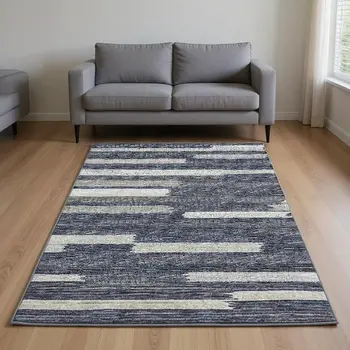 9' X 12' Gray Charcoal And Ivory Abstract Washable Area Rug With UV Protection