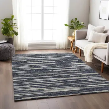 9' X 12' Gray Charcoal And Ivory Abstract Washable Area Rug With UV Protection