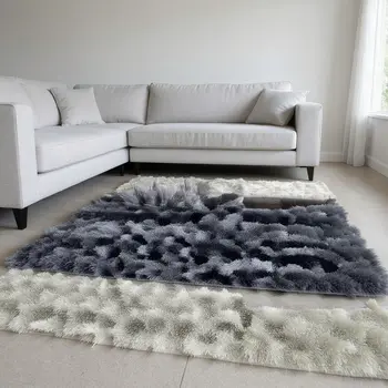 10' X 14' Gray Charcoal And Ivory Abstract Washable Area Rug With UV Protection