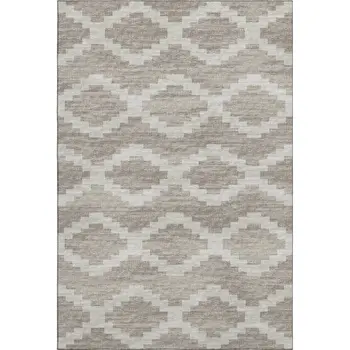 5' X 8' Tan Ivory And Beige Tribal Washable Area Rug With UV Protection