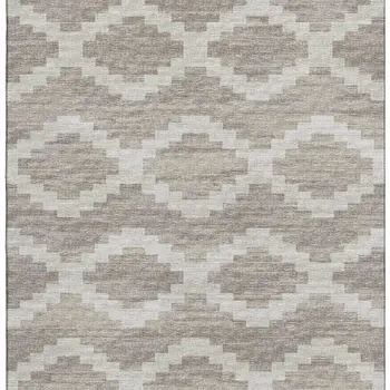 5' X 8' Tan Ivory And Beige Tribal Washable Area Rug With UV Protection