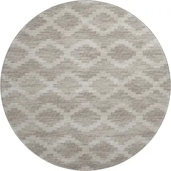 8' Tan Ivory And Beige Tribal Washable Round Rug With UV Protection