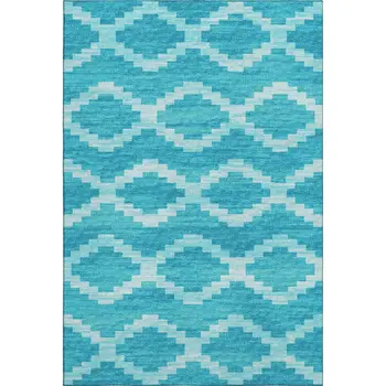 5' X 8' Turquoise And Ivory Tribal Washable Area Rug With UV Protection