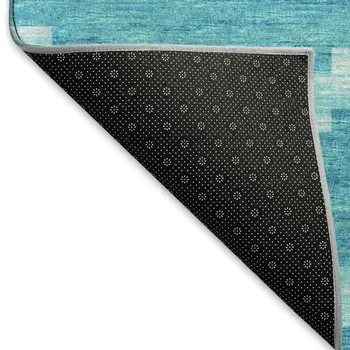 5' X 8' Turquoise And Ivory Tribal Washable Area Rug With UV Protection