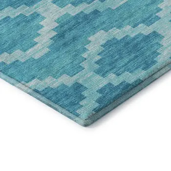 5' X 8' Turquoise And Ivory Tribal Washable Area Rug With UV Protection