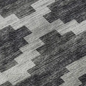 3' X 5' Gray Ivory And Charcoal Tribal Washable Area Rug With UV Protection