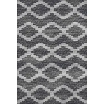 5' X 8' Gray Ivory And Charcoal Tribal Washable Area Rug With UV Protection