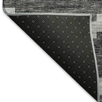 5' X 8' Gray Ivory And Charcoal Tribal Washable Area Rug With UV Protection