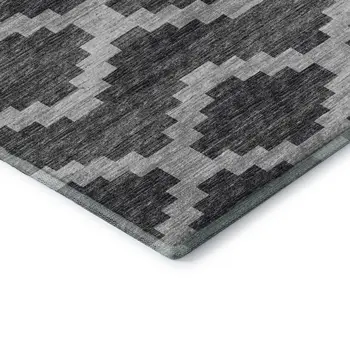 5' X 8' Gray Ivory And Charcoal Tribal Washable Area Rug With UV Protection