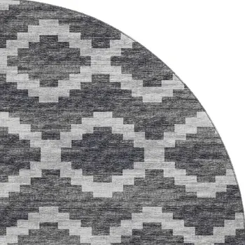 8' Gray Ivory And Charcoal Tribal Washable Round Rug With UV Protection