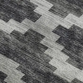 9' X 12' Gray Ivory And Charcoal Tribal Washable Area Rug With UV Protection