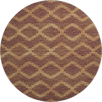 8' Burnt Sienna And Beige Tribal Washable Round Rug With UV Protection