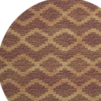8' Burnt Sienna And Beige Tribal Washable Round Rug With UV Protection