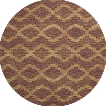 8' Burnt Sienna And Beige Tribal Washable Round Rug With UV Protection