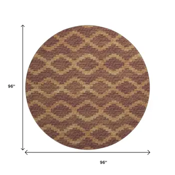 8' Burnt Sienna And Beige Tribal Washable Round Rug With UV Protection