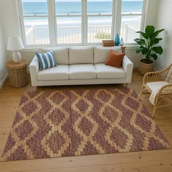 9' X 12' Burnt Sienna And Beige Tribal Washable Area Rug With UV Protection