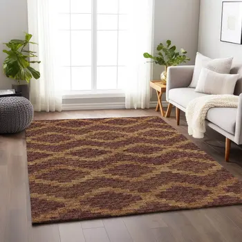 9' X 12' Burnt Sienna And Beige Tribal Washable Area Rug With UV Protection