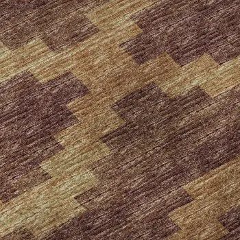 9' X 12' Burnt Sienna And Beige Tribal Washable Area Rug With UV Protection