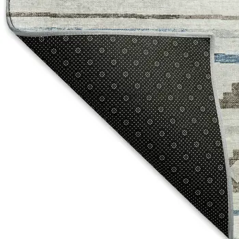 3' X 5' Gray Denim Blue And Ivory Tribal Washable Area Rug With UV Protection