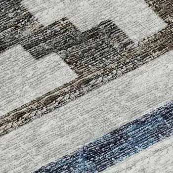 3' X 5' Gray Denim Blue And Ivory Tribal Washable Area Rug With UV Protection