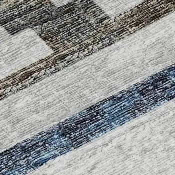 5' X 8' Gray Denim Blue And Ivory Tribal Washable Area Rug With UV Protection