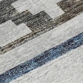 9' X 12' Gray Denim Blue And Ivory Tribal Washable Area Rug With UV Protection