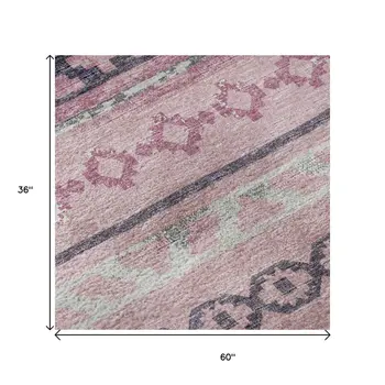 3' X 5' Pink Ivory And Gray Tribal Washable Area Rug With UV Protection