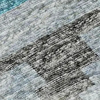 10' X 14' Turquoise Gray And Light Blue Tribal Washable Area Rug With UV Protection