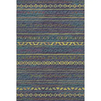 3' X 5' Navy Blue Gold And Purple Tribal Washable Area Rug With UV Protection