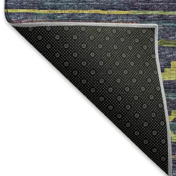 3' X 5' Navy Blue Gold And Purple Tribal Washable Area Rug With UV Protection