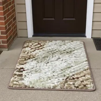 3' X 5' Coffee Ivory And Gray Botanical Leaves Washable Area Rug With UV Protection