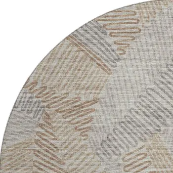 8' Coffee Ivory And Gray Botanical Leaves Washable Round Rug With UV Protection