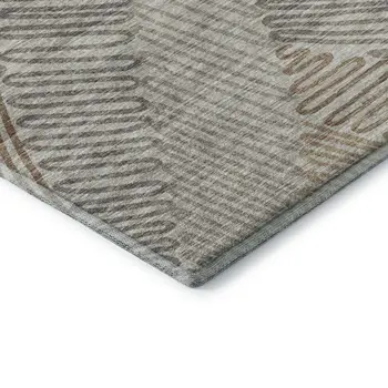 8' X 10' Coffee Ivory And Gray Botanical Leaves Washable Area Rug With UV Protection