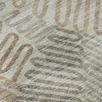 8' X 10' Coffee Ivory And Gray Botanical Leaves Washable Area Rug With UV Protection