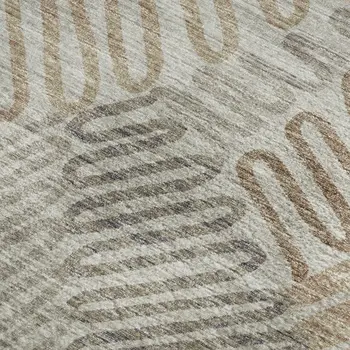 9' X 12' Coffee Ivory And Gray Botanical Leaves Washable Area Rug With UV Protection