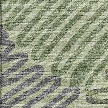 3' X 5' Green And Gray Botanical Leaves Washable Area Rug With UV Protection