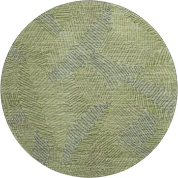 8' Green And Gray Botanical Leaves Washable Round Rug With UV Protection