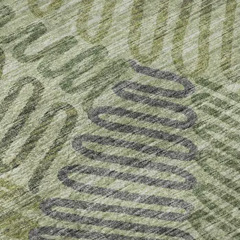 8' Green And Gray Botanical Leaves Washable Round Rug With UV Protection