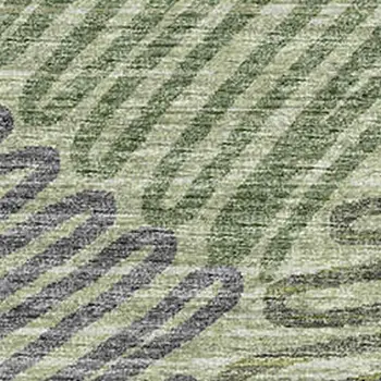 8' X 10' Green And Gray Botanical Leaves Washable Area Rug With UV Protection