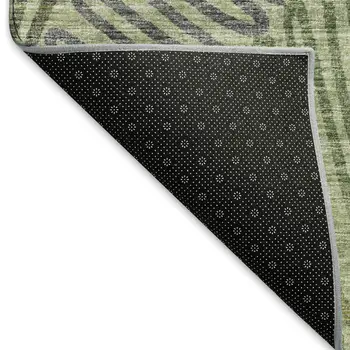 9' X 12' Green And Gray Botanical Leaves Washable Area Rug With UV Protection