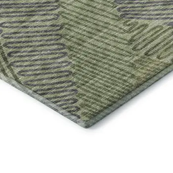 9' X 12' Green And Gray Botanical Leaves Washable Area Rug With UV Protection