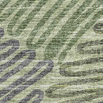 9' X 12' Green And Gray Botanical Leaves Washable Area Rug With UV Protection