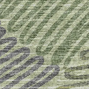 10' X 14' Green And Gray Botanical Leaves Washable Area Rug With UV Protection