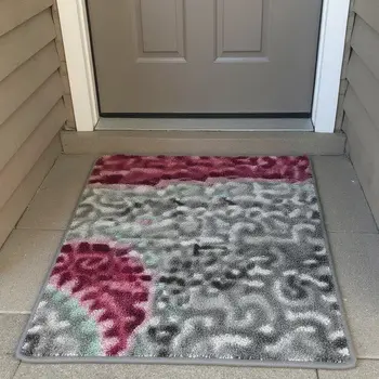 3' X 5' Pink Green And Gray Botanical Leaves Washable Area Rug With UV Protection