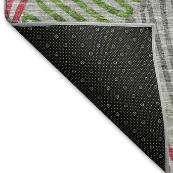 5' X 8' Pink Green And Gray Botanical Leaves Washable Area Rug With UV Protection