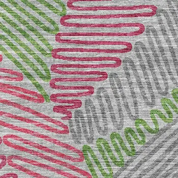 8' X 10' Pink Green And Gray Botanical Leaves Washable Area Rug With UV Protection