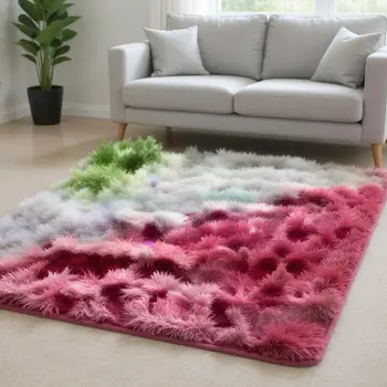9' X 12' Pink Green And Gray Botanical Leaves Washable Area Rug With UV Protection