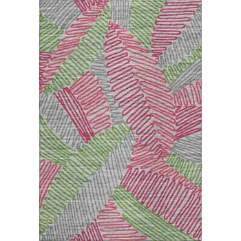 10' X 14' Pink Green And Gray Botanical Leaves Washable Area Rug With UV Protection