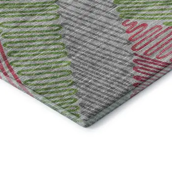 10' X 14' Pink Green And Gray Botanical Leaves Washable Area Rug With UV Protection