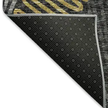 10' X 14' Gray Gold And Black Botanical Leaves Washable Area Rug With UV Protection